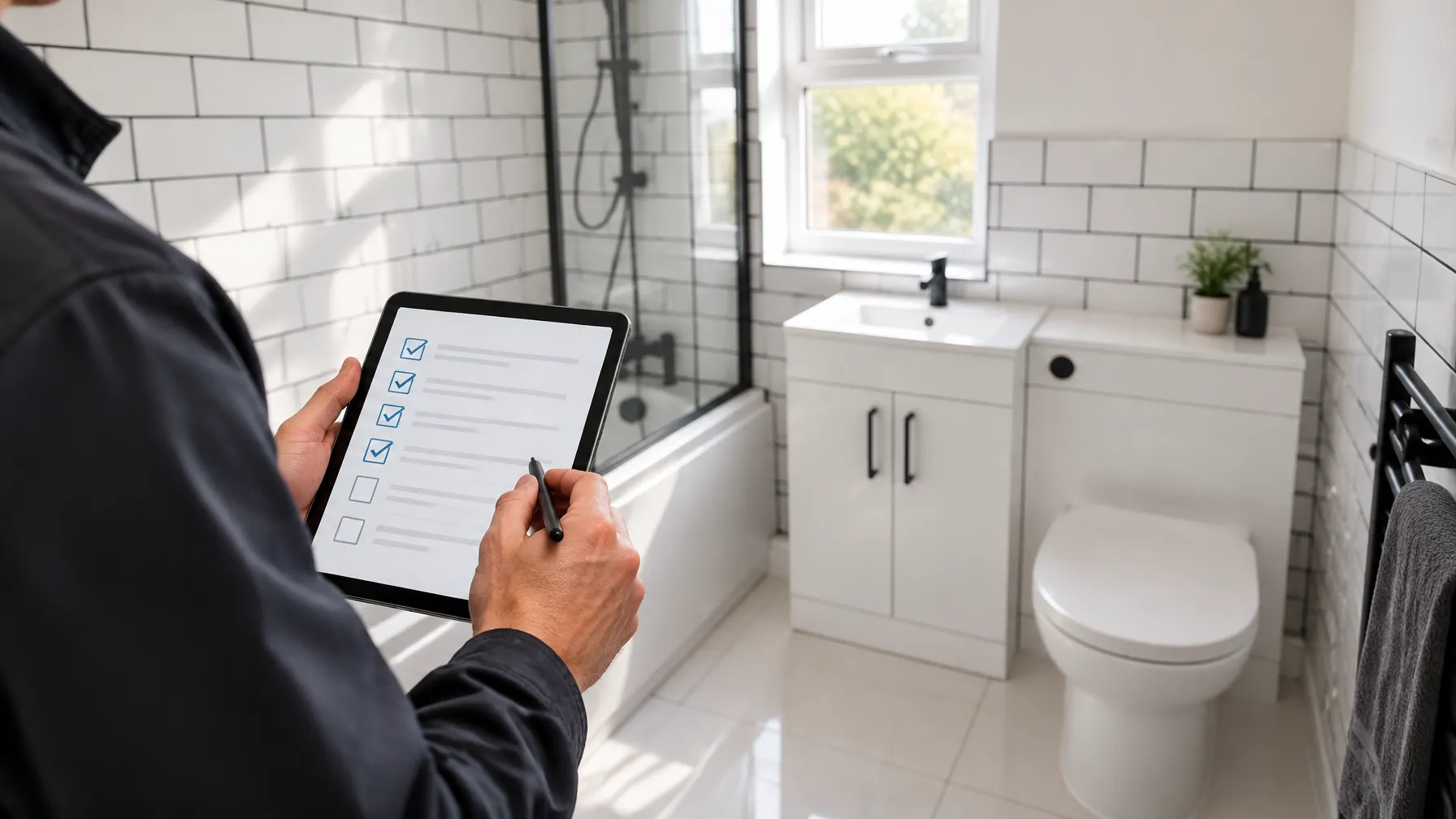 Property inspector reviewing a digital inspection checklist
