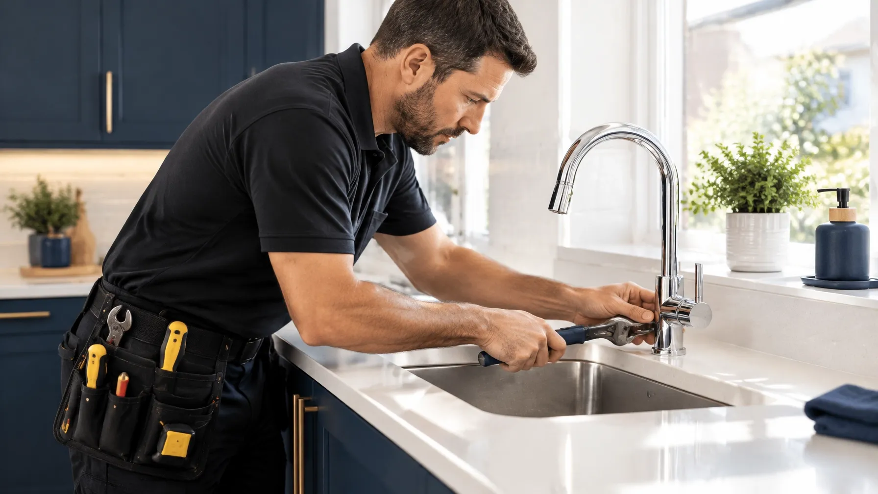 Tradesperson carrying out a maintenance repair in a home